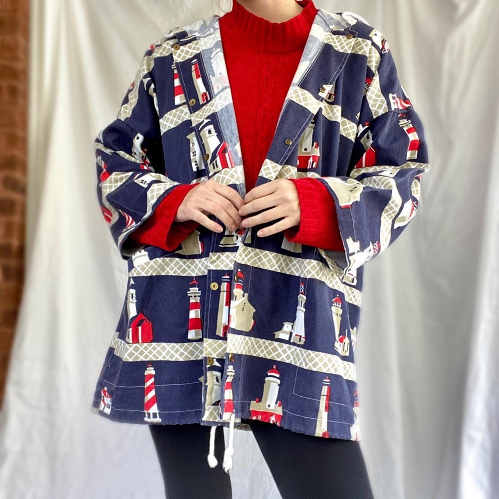 Rare Vintage 1980's Michigan Rag Co. Lighthouse Print Jacket